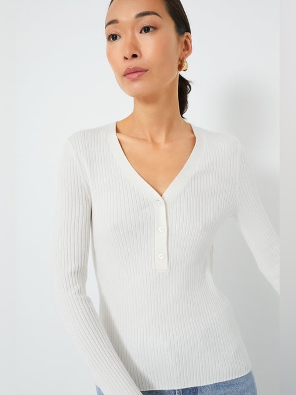 Tuckernuck Hendrix Henley Top Winter White Ribbed Long Sleeve